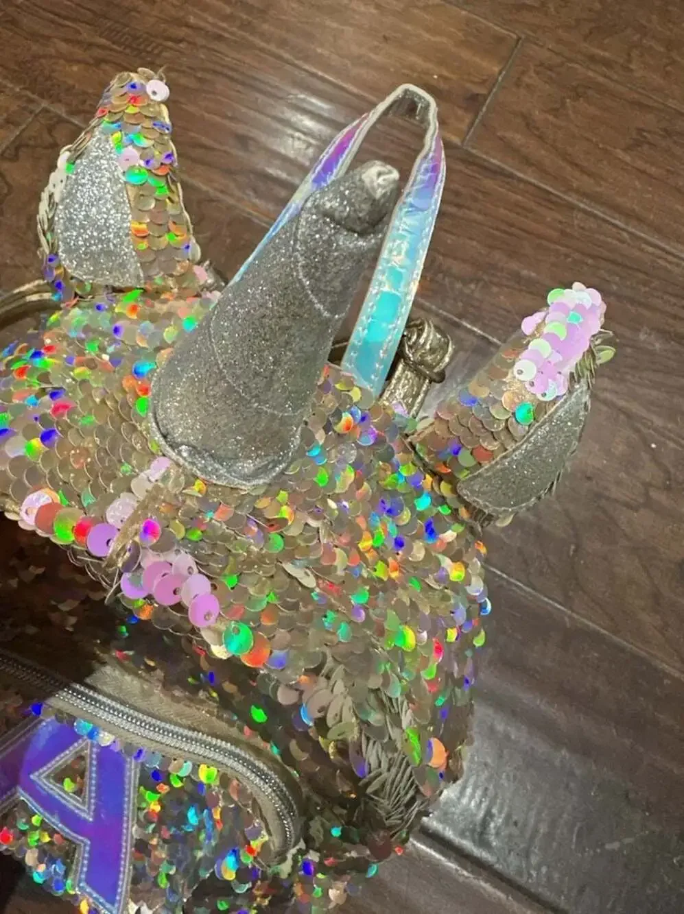 Justice Gold Iridescent Sequin Unicorn Mini Backpack Letter A